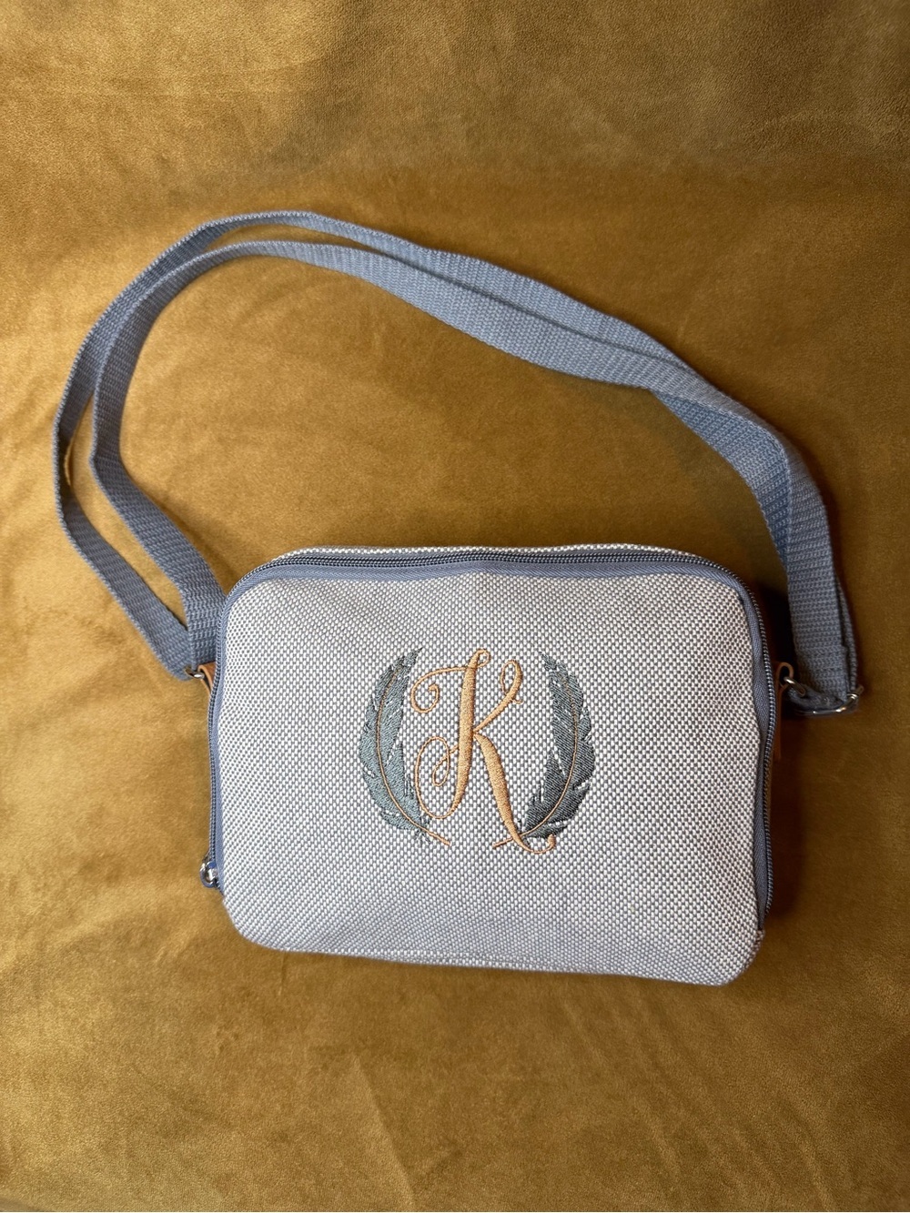 thirty-one Light Gray Crossbody Bag with Gold Monogram
